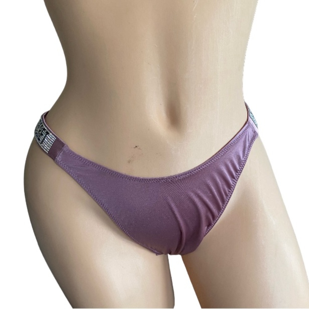 NWT VICTORIA'S SECRET MAUVE SMOOTH RHINESTONE SHINE STRAP LOGO BRAZILIAN PANTY - Picture 2 of 6